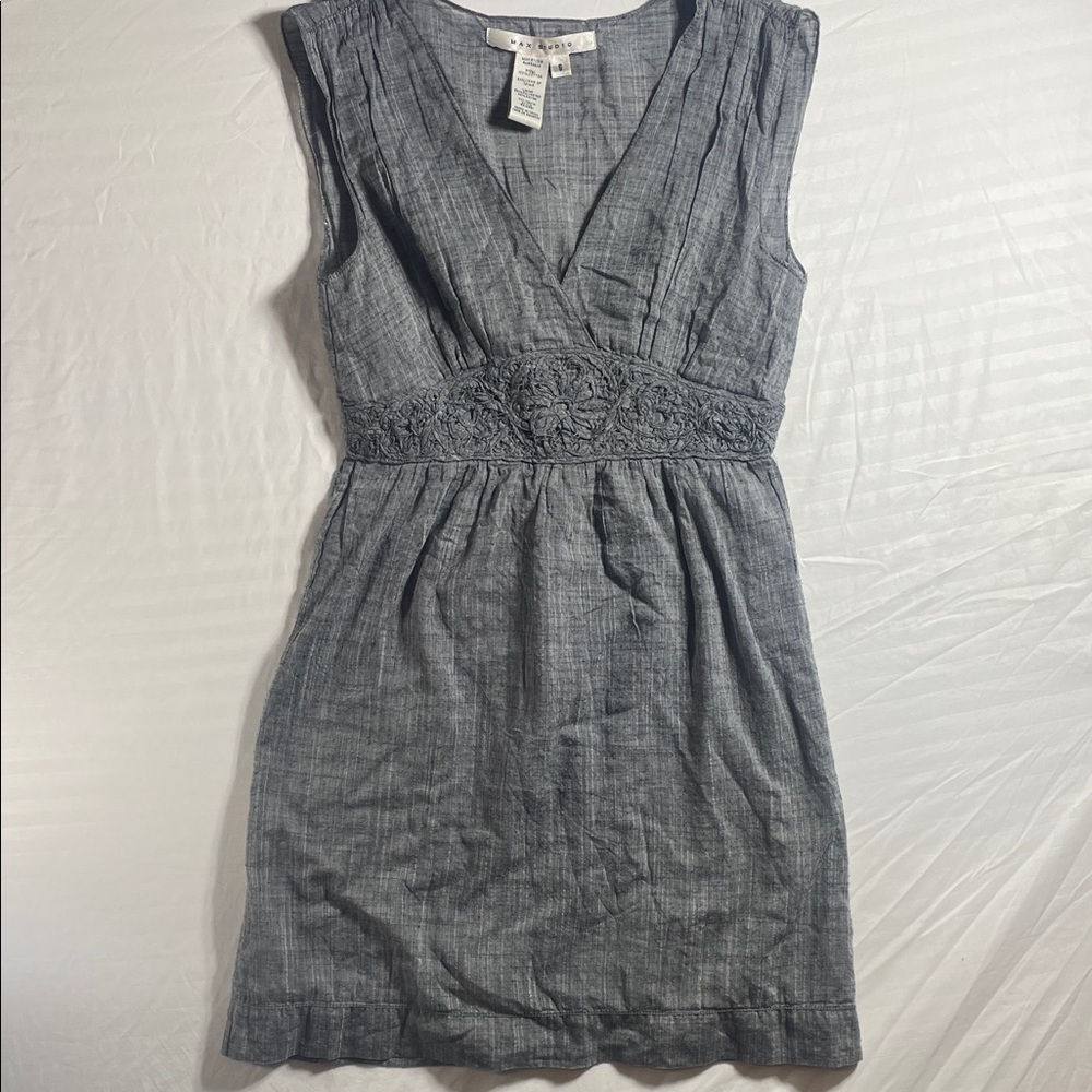 Max Studio Slate Blue-Grey Sleeveless V-Neck‎ Mini Dress